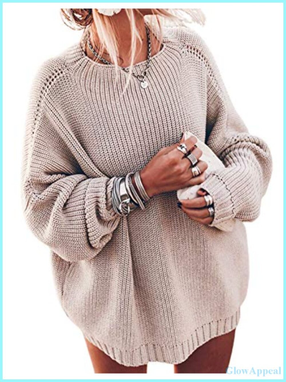 Oversized Batwing Sleeve Mock Neck Chunky Knit Pullover Sweater